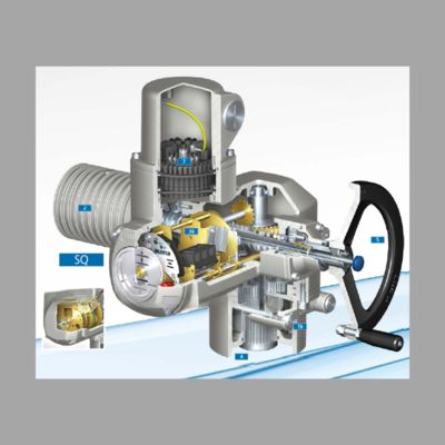 AUMA GS型部分回転ギアボックスとSA型マルチターンモジュール式ユニバーサル電動アクチュエータを備えた電動ボールバルブ。