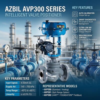 Azbil AVP307 デジタル バルブ ポジショナ、HART 通信 4 ～ 20 mA DC 入力、IP65 エンクロージャ付き
