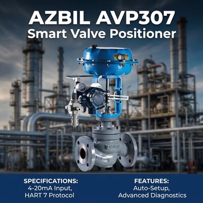 Azbil AVP300 スマート バルブ ポジショナ、HART6 通信 4 ～ 20 mA DC 入力信号および ±1.0% F.S. 付き空気圧制御弁の精度