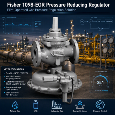 フィッシャー 1098-EGR 天然ガスレギュレーター パイロット操作圧力制御バルブ 工業用ガス圧力レギュレーター