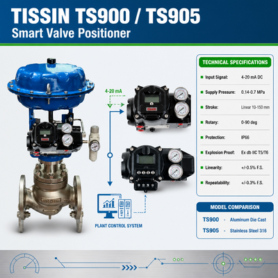 Tissin TS900 TS905 Smart Valve Positioner Digital Valve Controller with 4-20mA DC Input Signal Ex db IIC T5/T6 Explosion Proof and IP66 Protection
