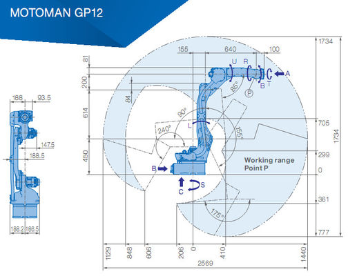 6斧のYaskawa GP12 1.5KVAの一突きおよび場所のロボット腕