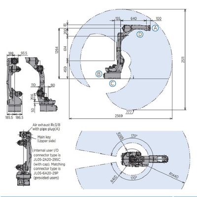 6物質的のための軸線のロボット腕GP12のペイロード12kgの範囲1440mm速く、正確なMatecurateを物質的な渡すロボット渡す