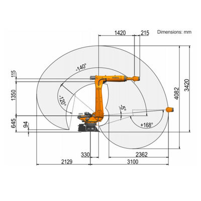 KR 150のR3100-2 6軸線のペイロード220kgは3100mmに6つの軸線の塗装ロボット達する