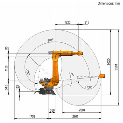 KR 210 R2700-2 F 6の軸線のペイロード275kgは取付ける2701mmの床に達しロボットを扱う