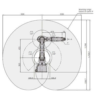 RS007Lのペイロード7kgは930mmに6軸線のコンパクト デザイン6の軸線の工業用ロボットの腕達する
