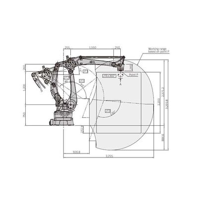 パレットで運搬するロボットとしてパレットで運搬することのためのロボット腕のPalletizer CP300L 4の軸線